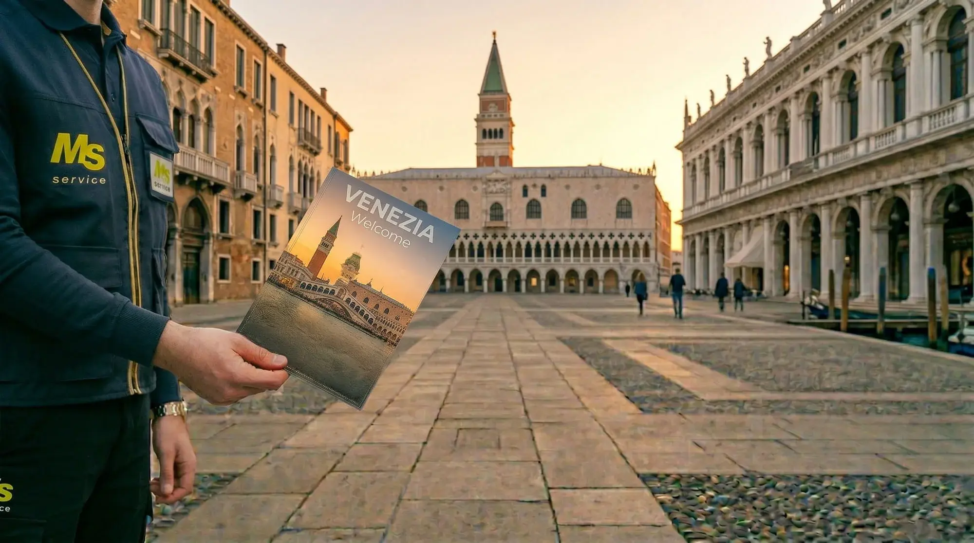 Operatore MS Service distribuisce volantini a Venezia con geolocalizzazione GPS certificata